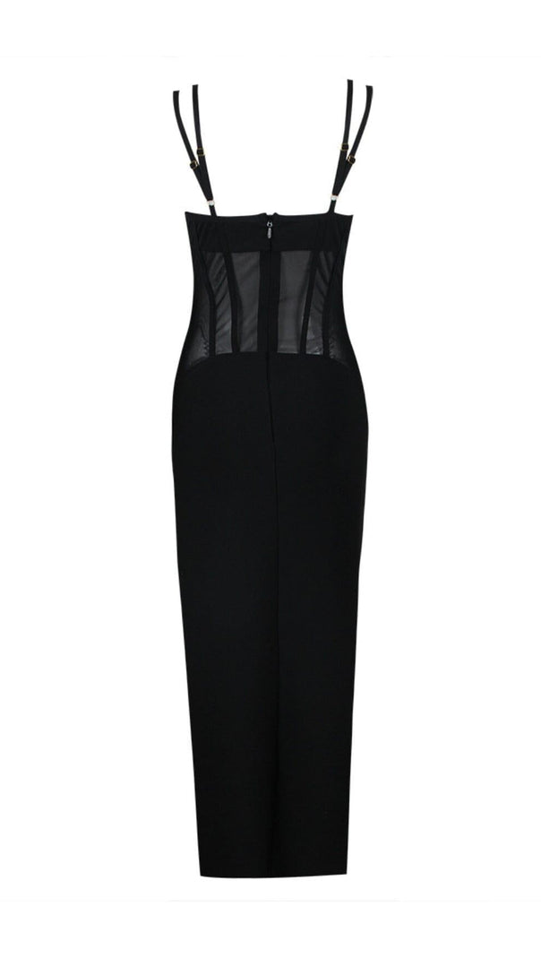 AIIZIE MESH CORSET SPLIT MAXI DRESS IN BLACK - product image