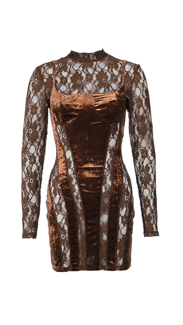 AIIZIE LONG SLEEVE PATCHWORK VELVET DRESS - product image