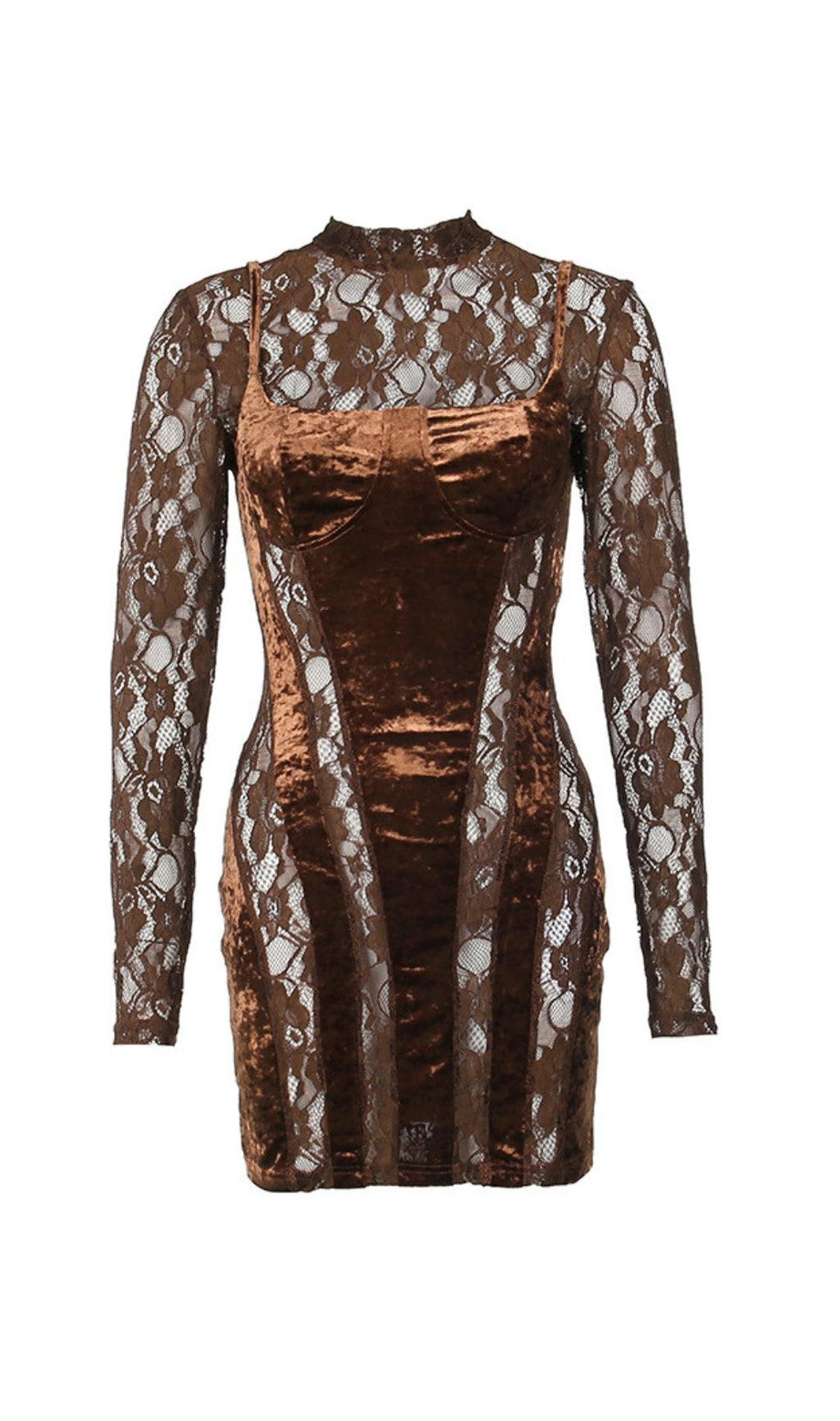 LANGÄRMELIGES PATCHWORK-SAMTKLEID