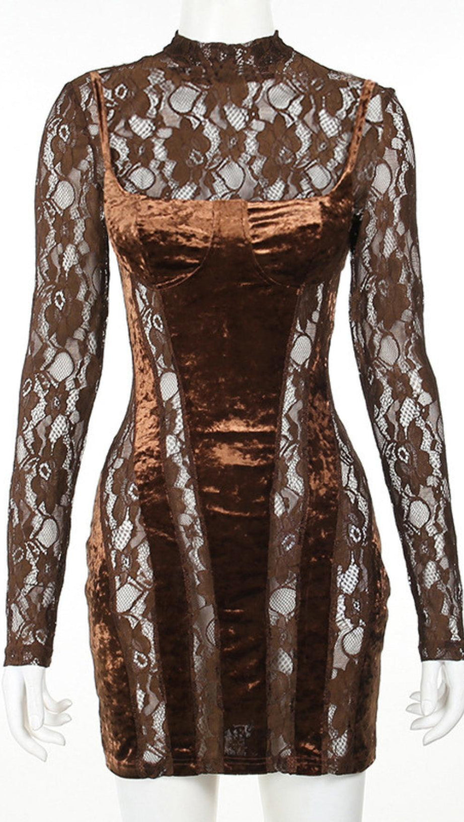 LONG SLEEVE PATCHWORK VELVET DRESS