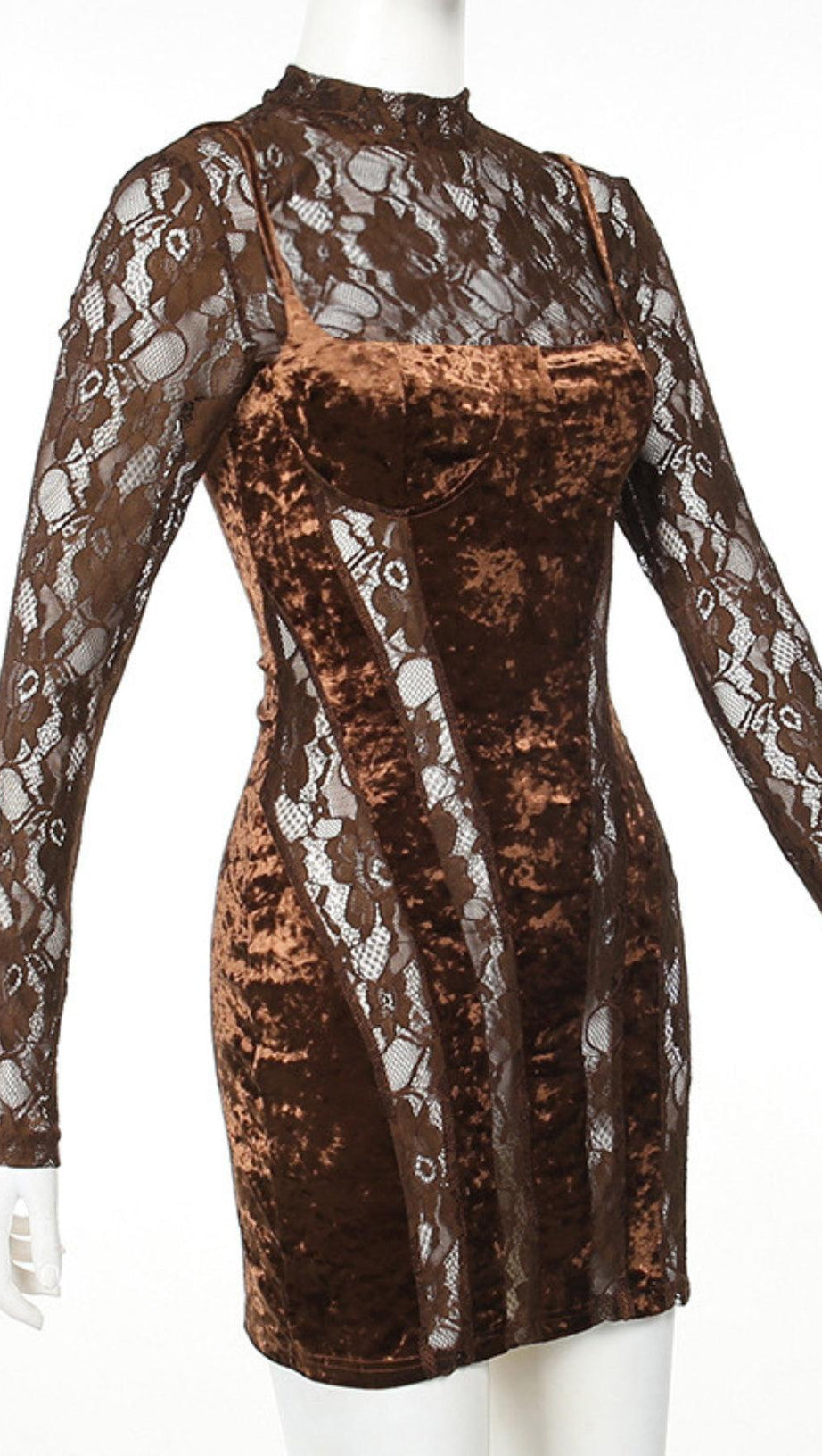 LONG SLEEVE PATCHWORK VELVET DRESS