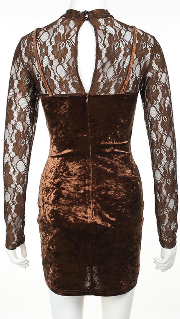 AIIZIE LONG SLEEVE PATCHWORK VELVET DRESS - product image