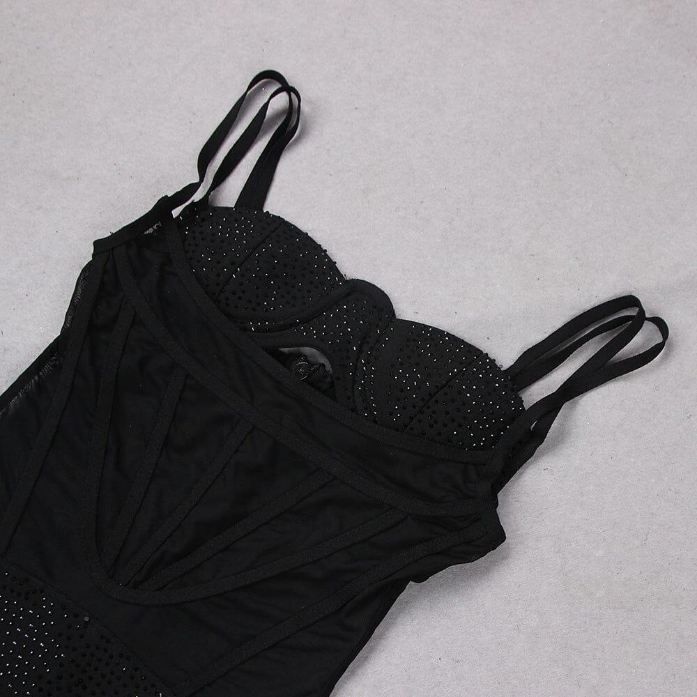 AIIZIE MESH CORSET SPLIT MAXI DRESS IN BLACK - product image