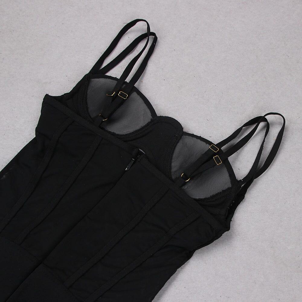 AIIZIE MESH CORSET SPLIT MAXI DRESS IN BLACK - product image