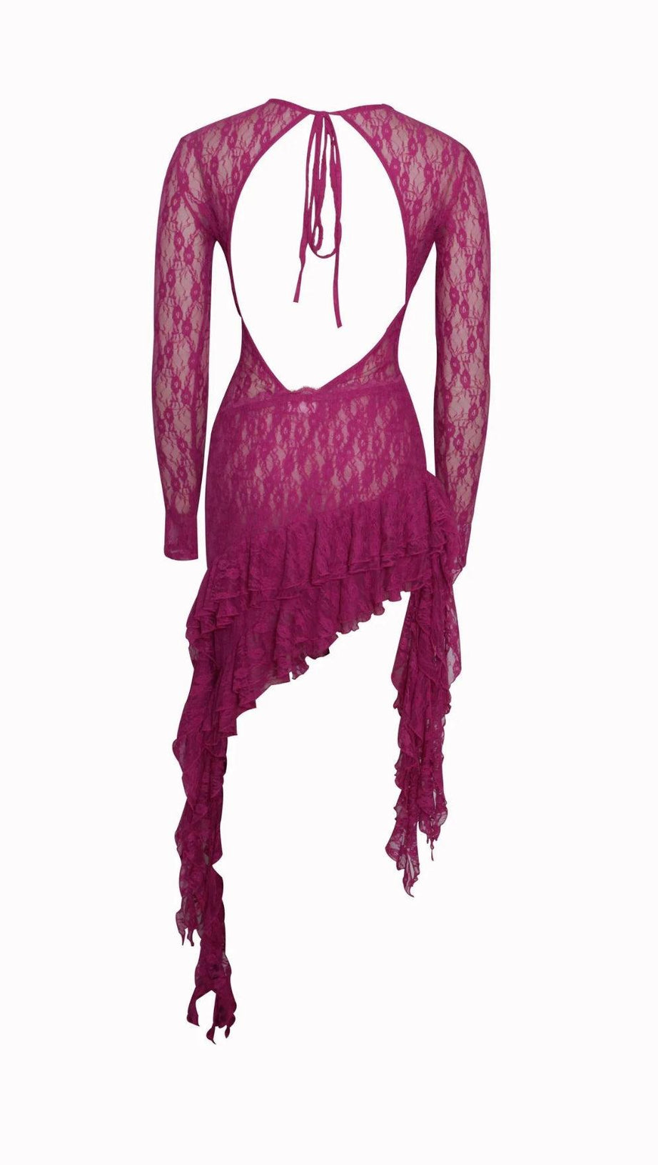 LONG SLEEVE RUFFLE LACE DRESS IN HOT PINK