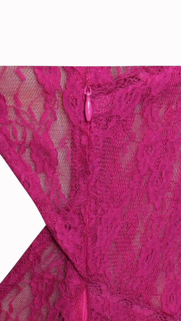 AIIZIE LONG SLEEVE RUFFLE LACE DRESS IN HOT PINK - product image