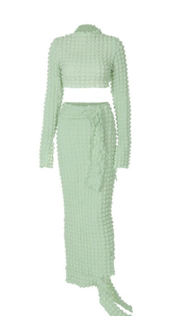 AIIZIE LONG SLEEVE SEERSUCKER SKIRT SET IN MINT - product image