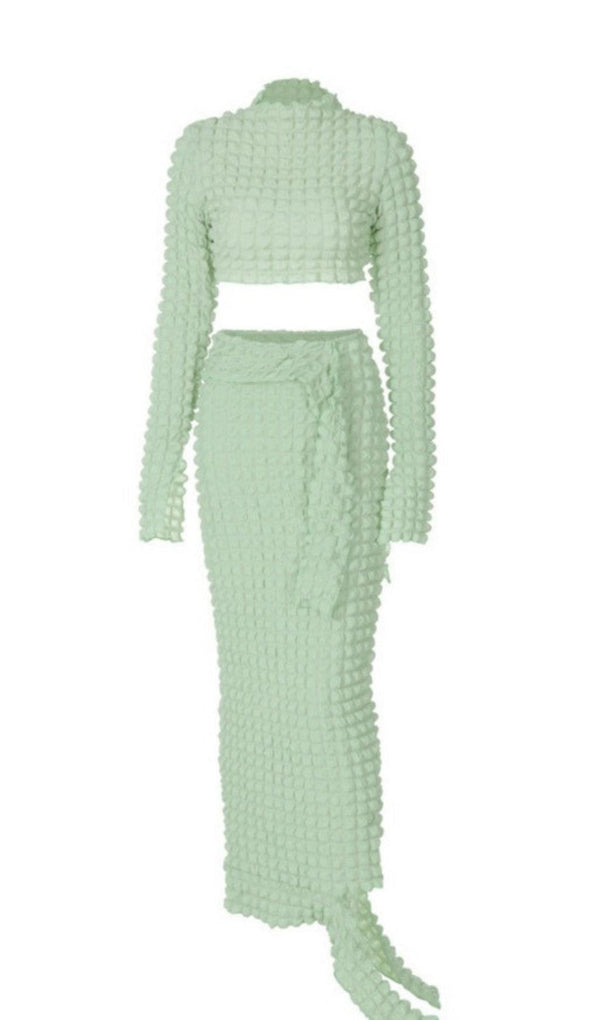 LONG SLEEVE SEERSUCKER SKIRT SET IN MINT