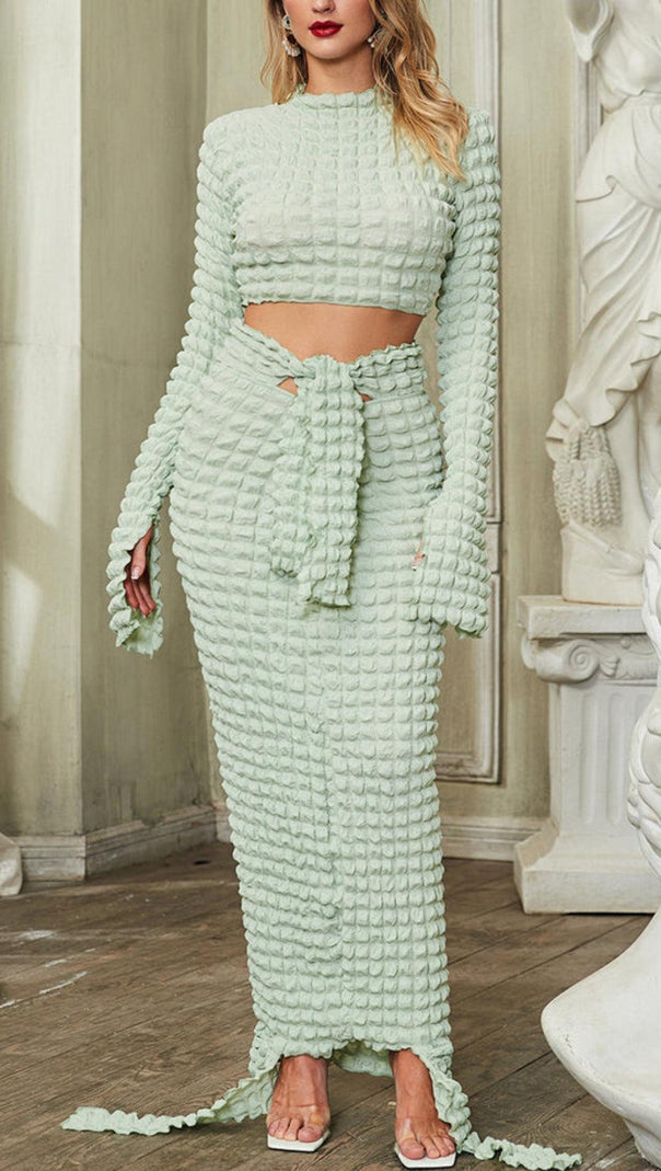 AIIZIE LONG SLEEVE SEERSUCKER SKIRT SET IN MINT - product image