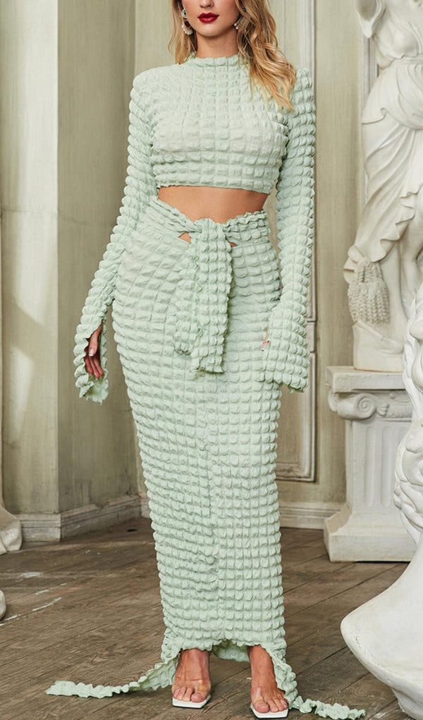 LONG SLEEVE SEERSUCKER SKIRT SET IN MINT