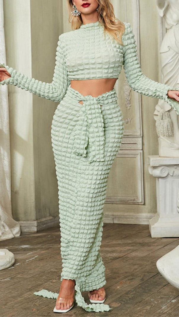 AIIZIE LONG SLEEVE SEERSUCKER SKIRT SET IN MINT - product image