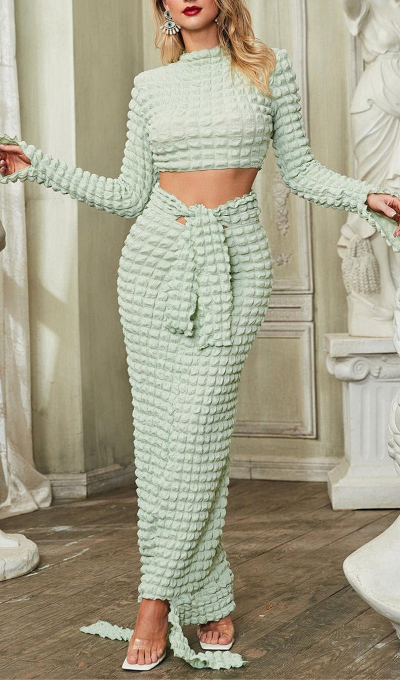 LONG SLEEVE SEERSUCKER SKIRT SET IN MINT