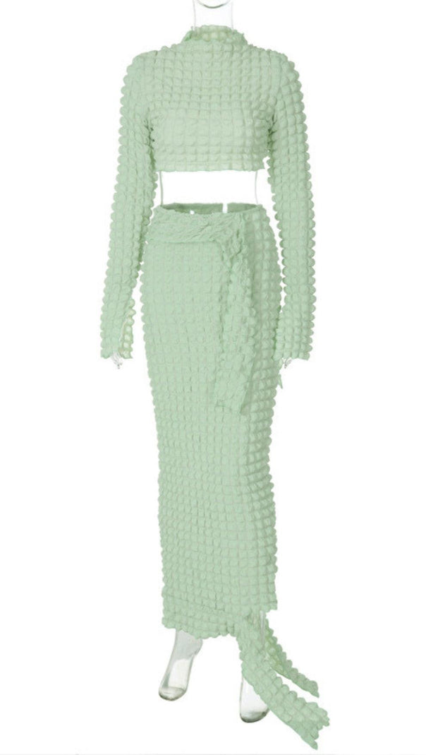 AIIZIE LONG SLEEVE SEERSUCKER SKIRT SET IN MINT - product image