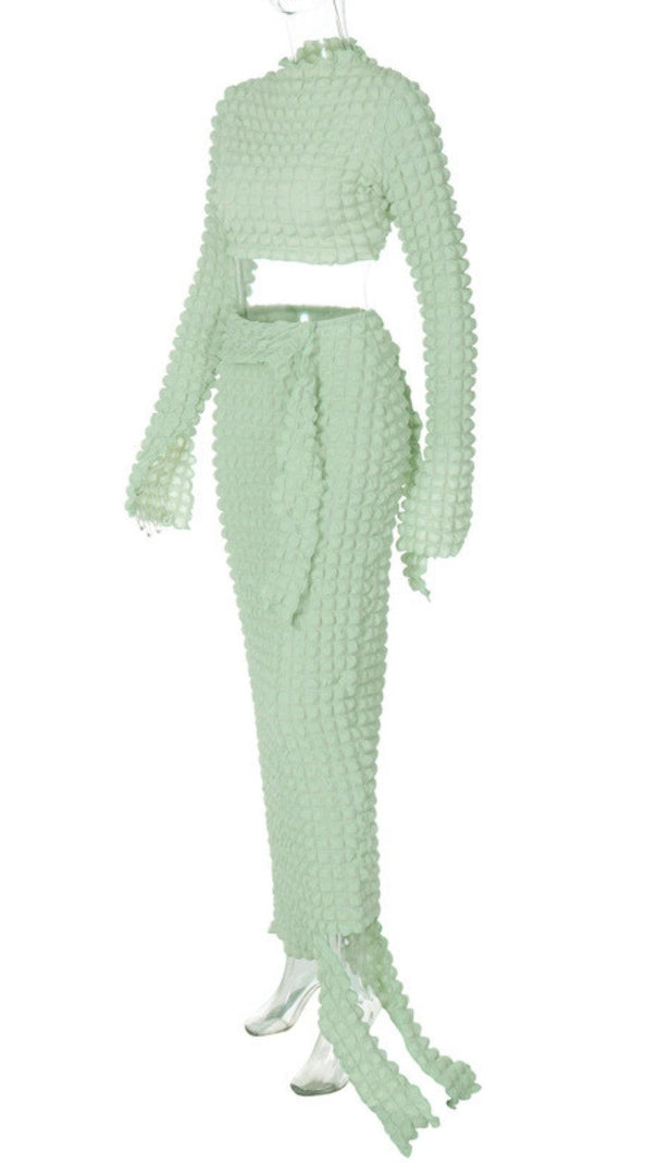 AIIZIE LONG SLEEVE SEERSUCKER SKIRT SET IN MINT - product image