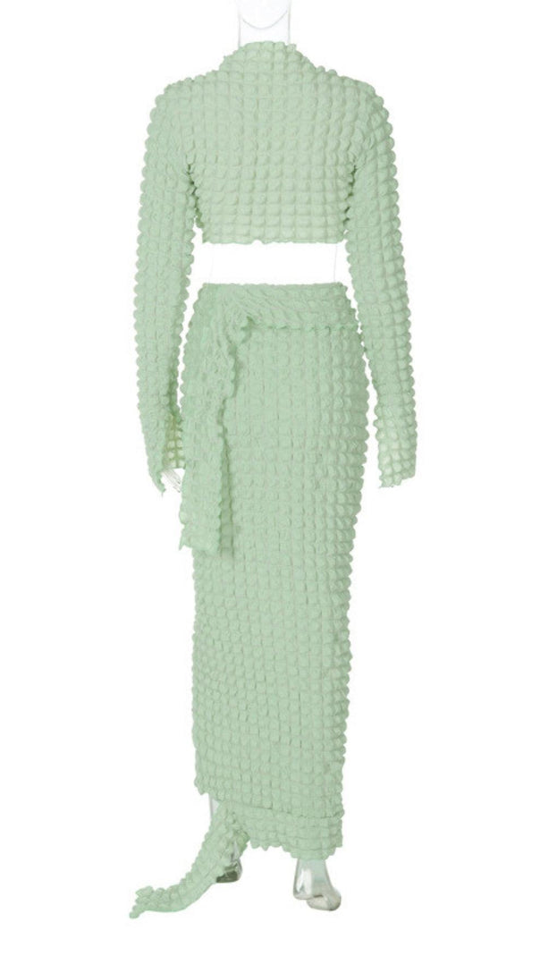 AIIZIE LONG SLEEVE SEERSUCKER SKIRT SET IN MINT - product image