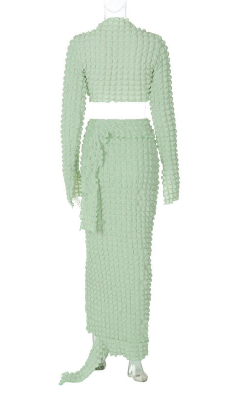 LONG SLEEVE SEERSUCKER SKIRT SET IN MINT