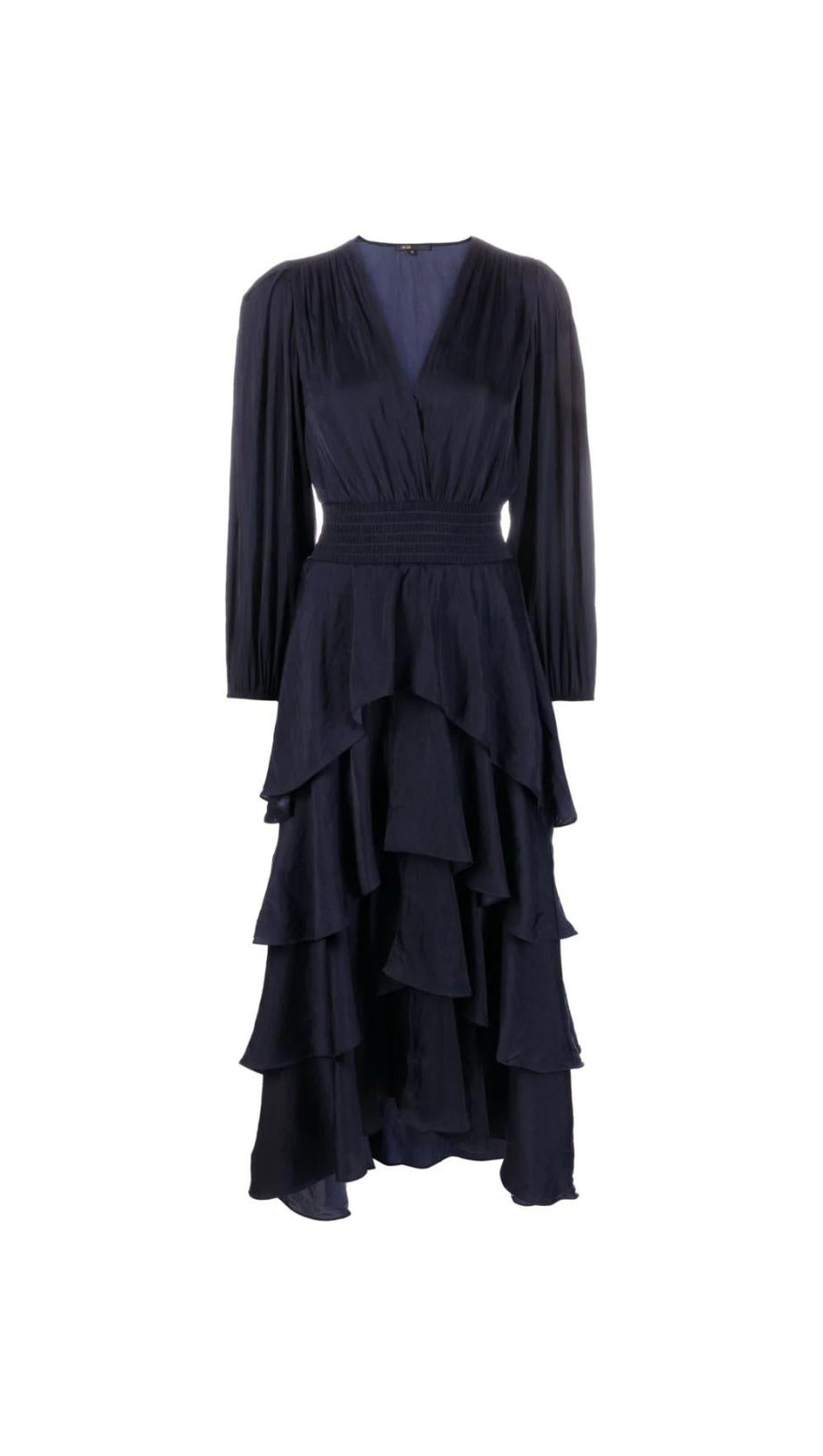 LANGÄRMELIGES MIDIKLEID AUS SATIN MIT RÜSCHEN 