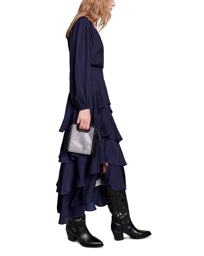 AIIZIE LONG SLEEVE TIERED RUFFLE SATIN MIDI DRESS - product image