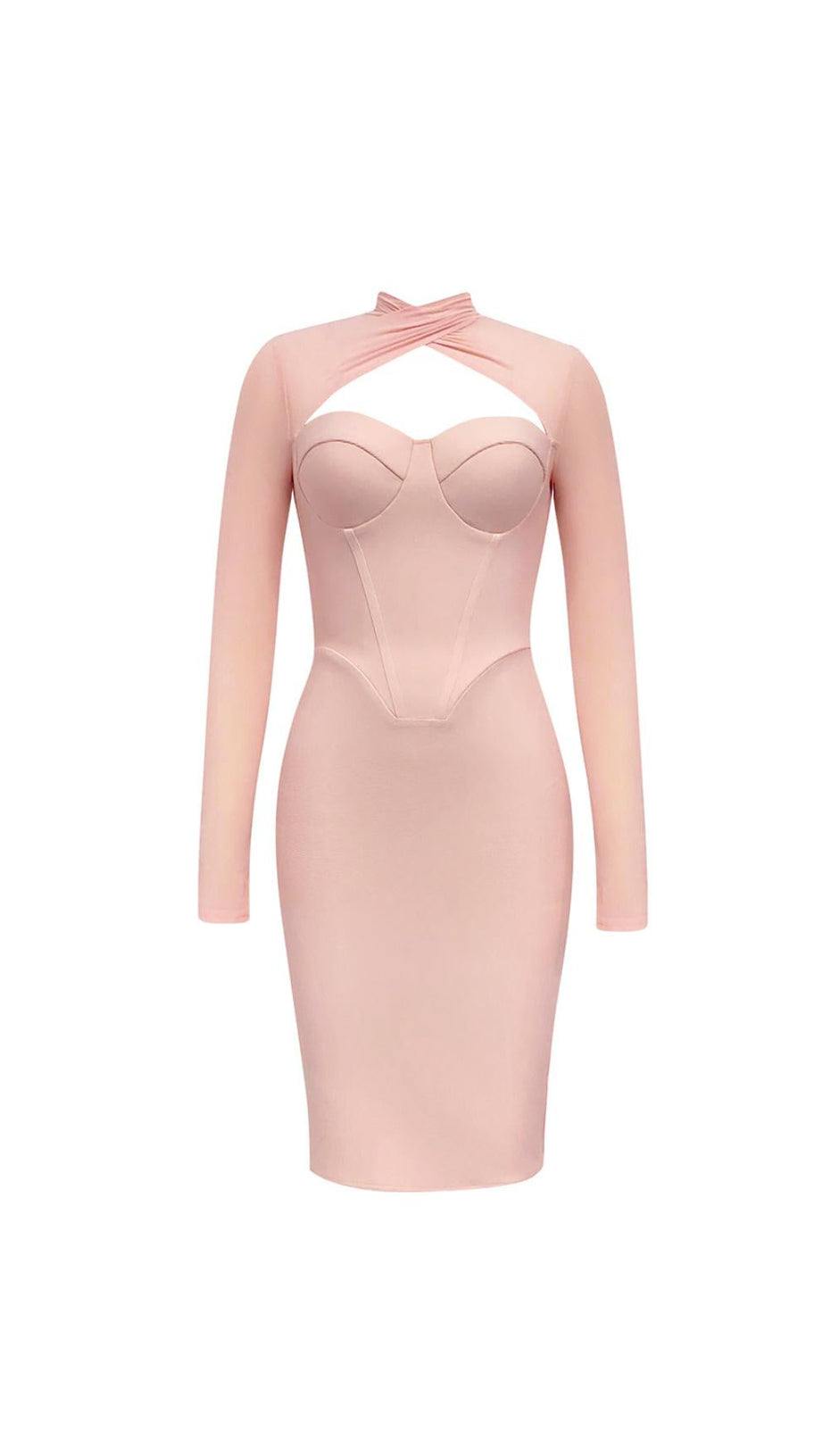 LANGÄRMELIGES MIDIKLEID MIT AUSSCHNITT UND GESPLITTETEN ÄRMELN 