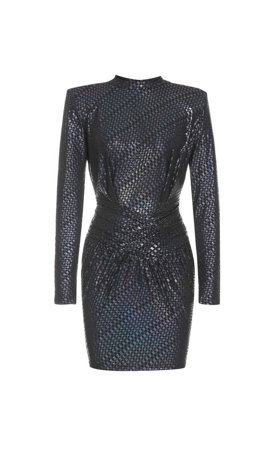 LANGÄRMELIGES, figurbetontes Minikleid aus Leder 