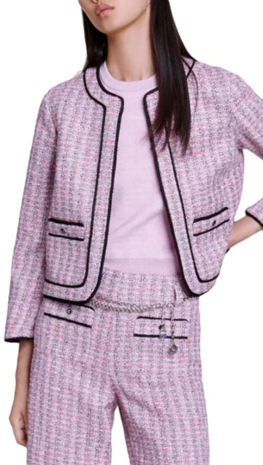 LONG-SLEEVE TWEED BOUCLE JACKET