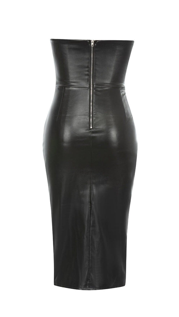 AIIZIE LEATHER STRAPLESS MIDI DRESS IN BLACK - product image
