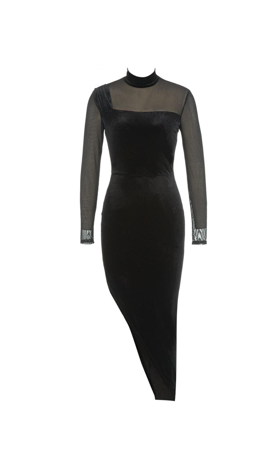 ASYMMETRISCHES, figurbetontes Midikleid aus Netzstoff 