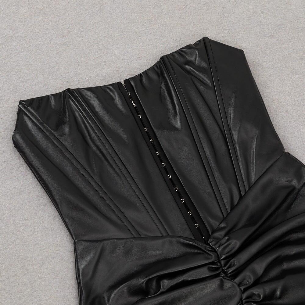 AIIZIE LEATHER STRAPLESS MIDI DRESS IN BLACK - product image