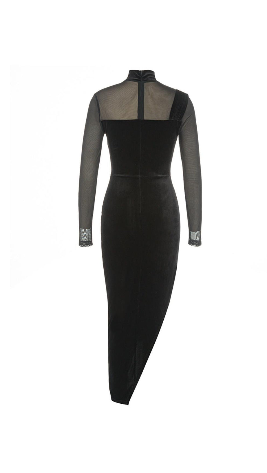 ASYMMETRISCHES, figurbetontes Midikleid aus Netzstoff 