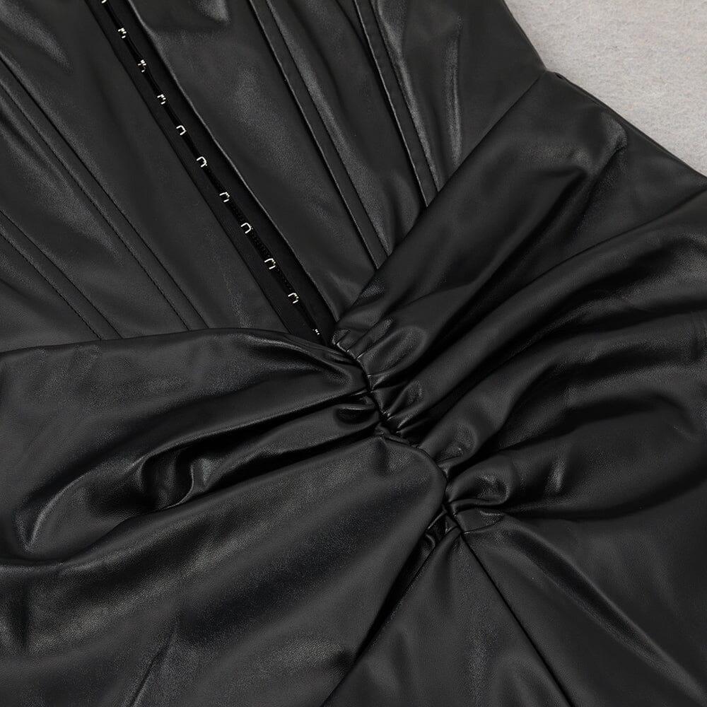AIIZIE LEATHER STRAPLESS MIDI DRESS IN BLACK - product image