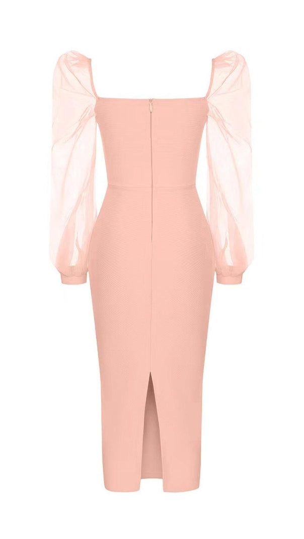 AIIZIE MESH SLEEVE BODYCON MIDI DRESS IN BLUSH PINK - product image