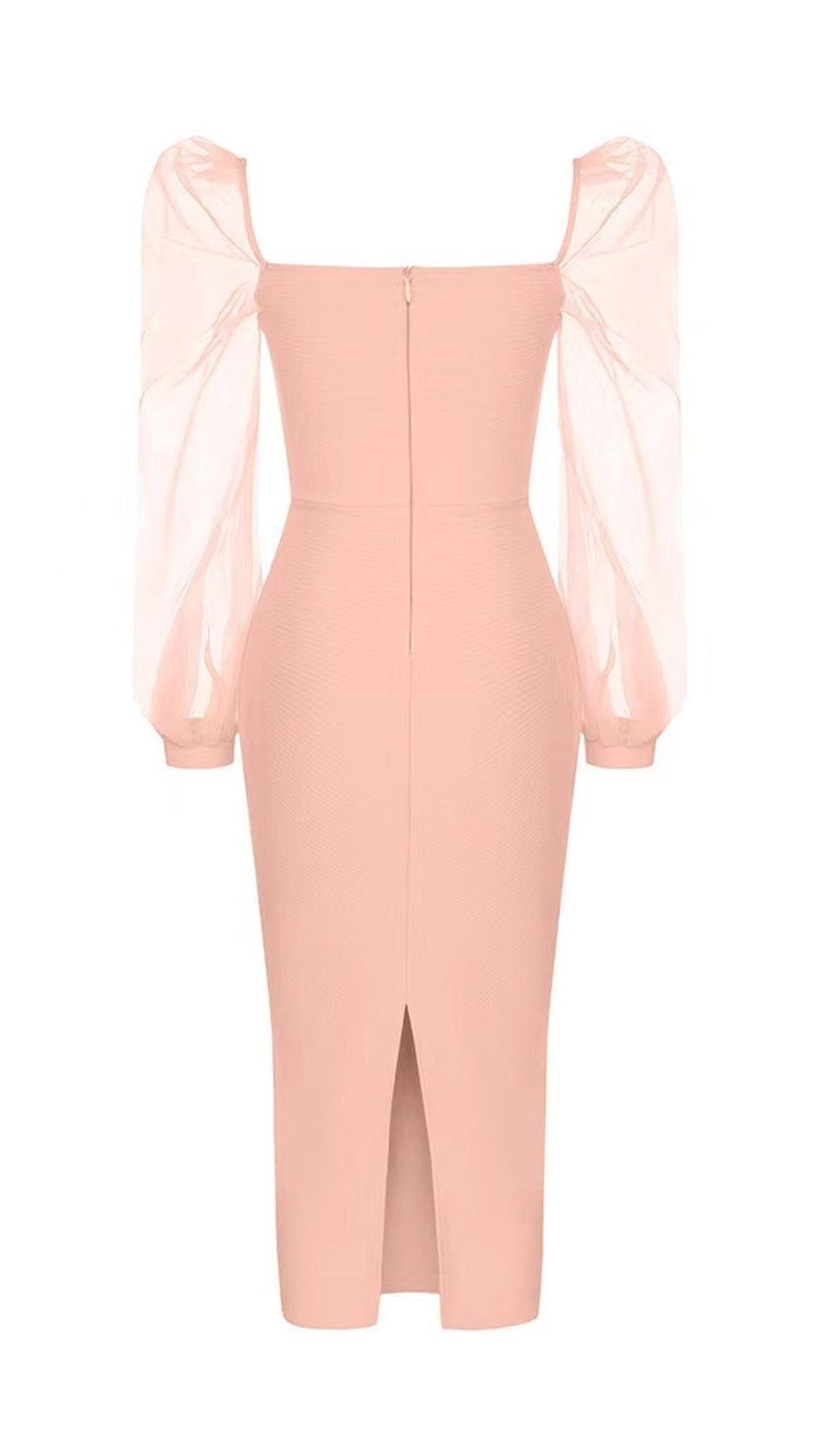 ABITO MIDI ADERENTE CON MANICHE IN RETE ROSA CIPRIA