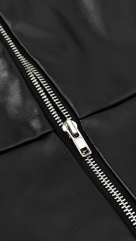 LEATHER STRAPLESS MIDI DRESS IN BLACK