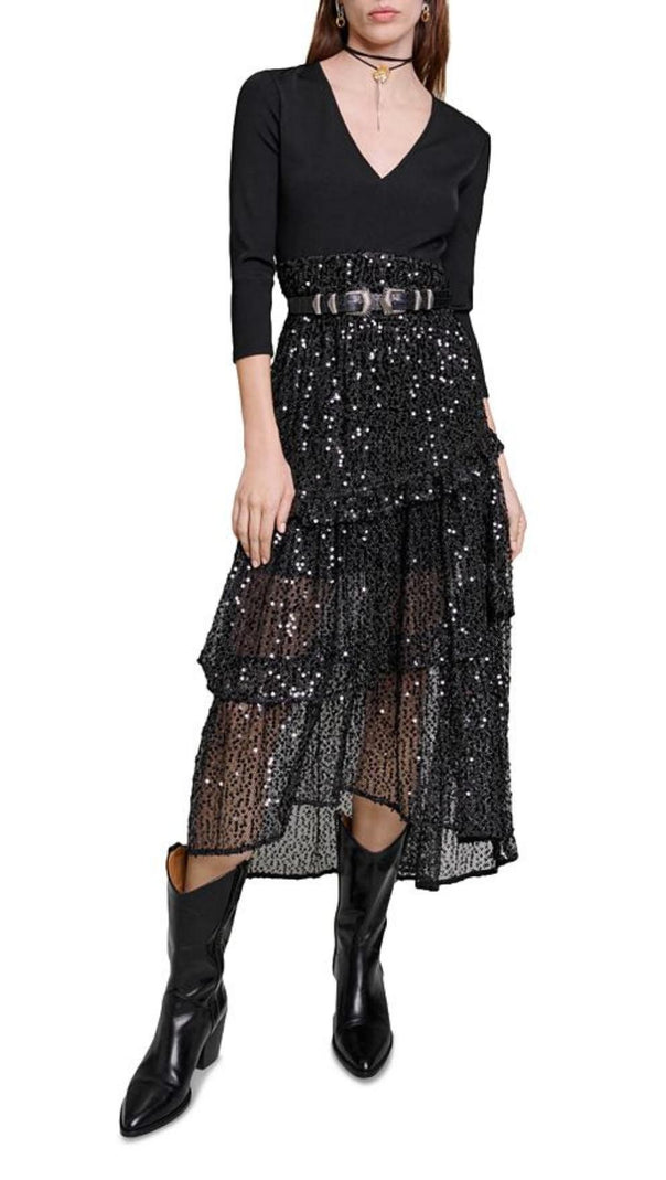 AIIZIE MIXED MEDIA ASYMMETRIC MAXI DRESS - product image