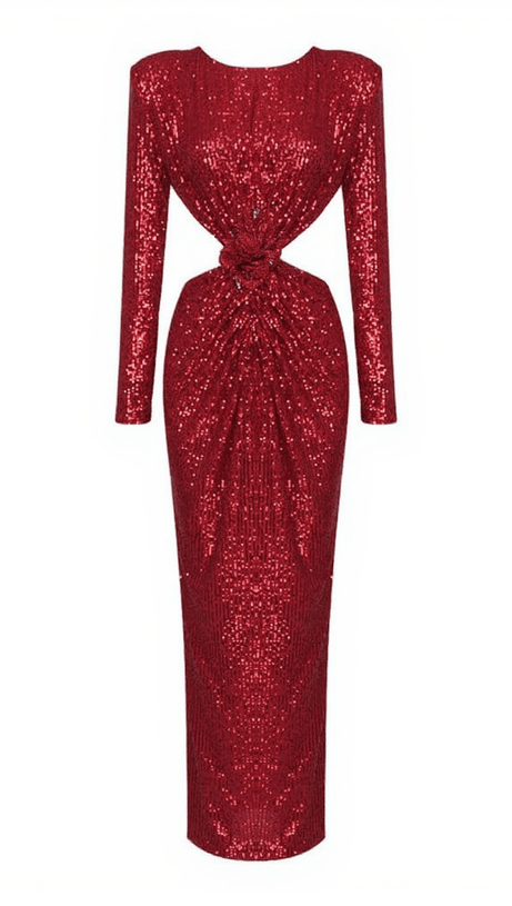 AVIVA LONG SLEEVE CUTOUT SEQUIN MAXI DRESS IN RED