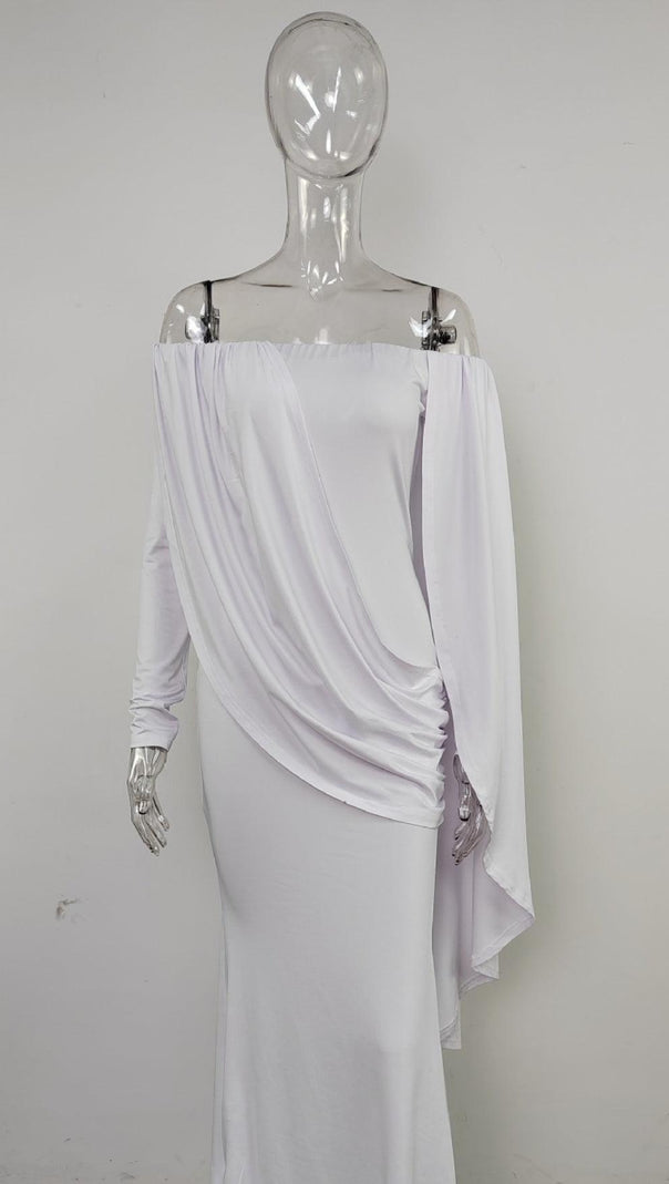 DRAPIERTES MAXIKLEID MIT OFFENEN SCHULTERN