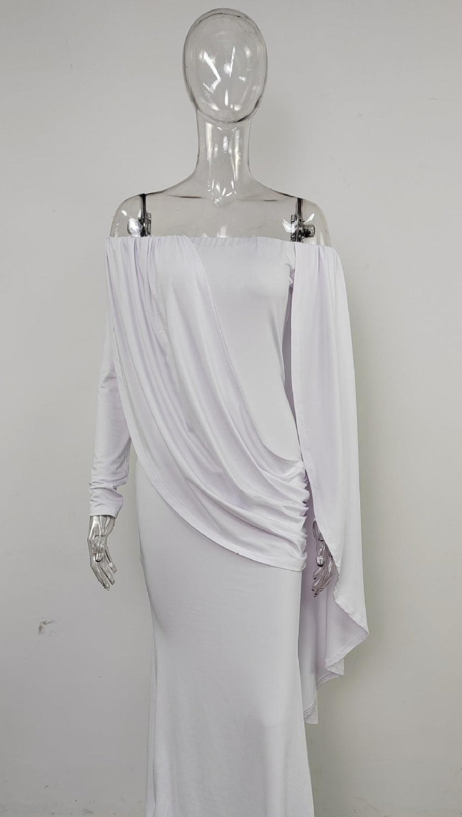 OFF SHOULDER DRAPED MAXI DRESS