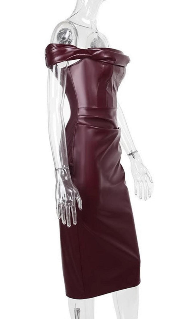 AIIZIE OFF SHOULDER RUCHED LEATHER DRESS - product image
