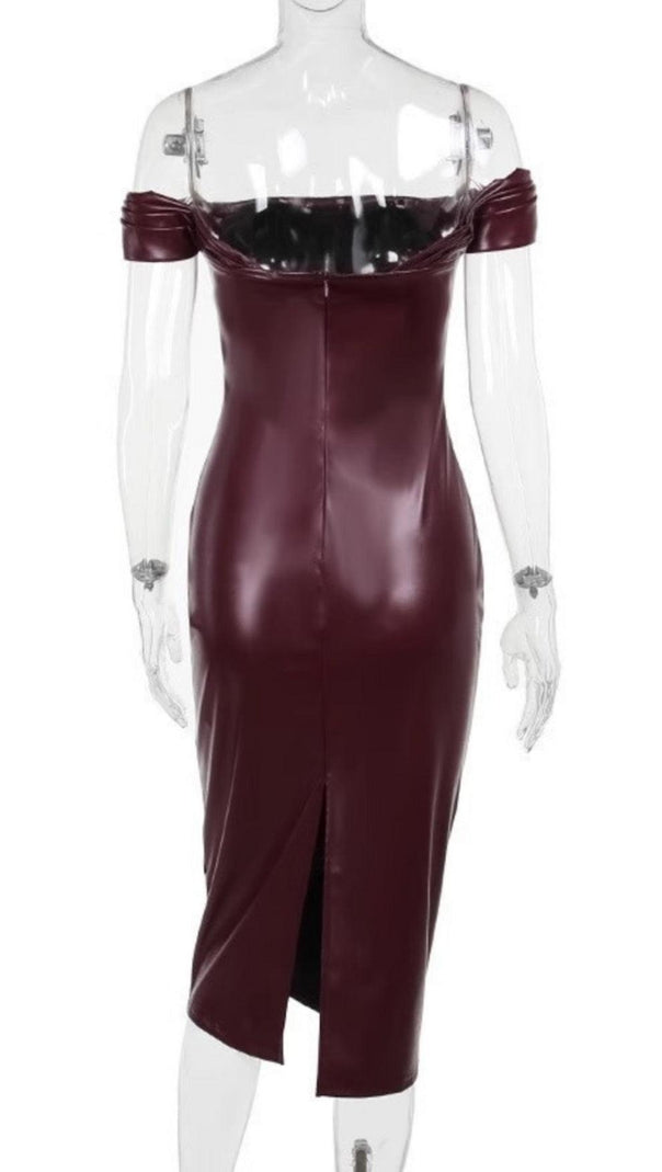 AIIZIE OFF SHOULDER RUCHED LEATHER DRESS - product image