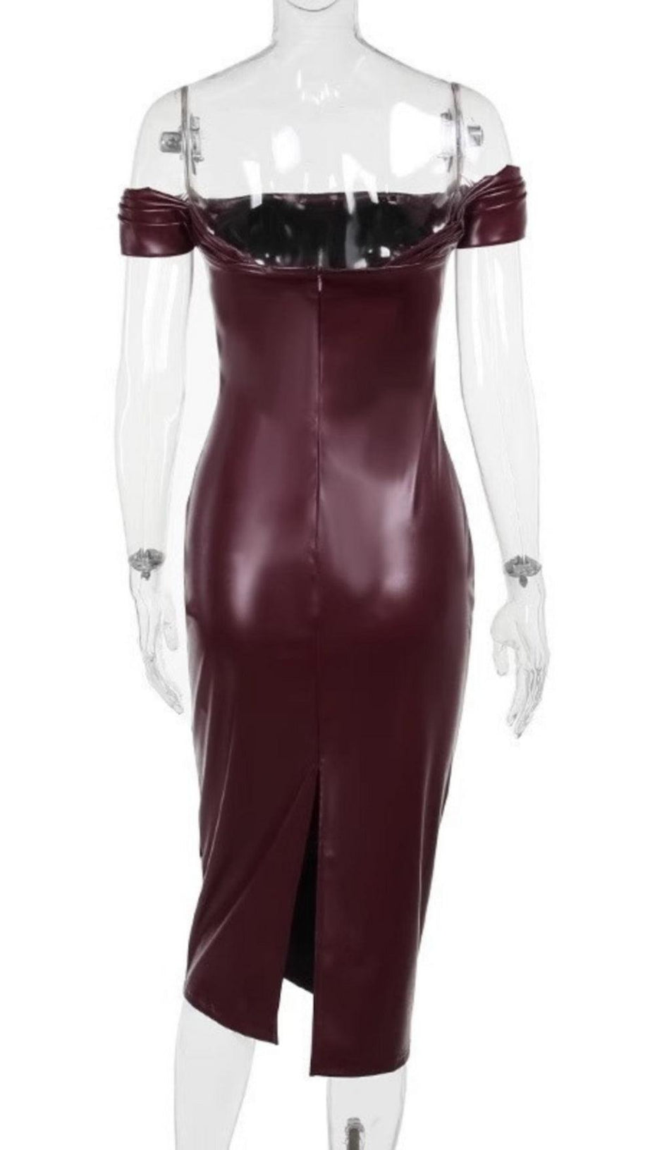 OFF-SHOULDER-LEDERKLEID MIT RÜSCHEN