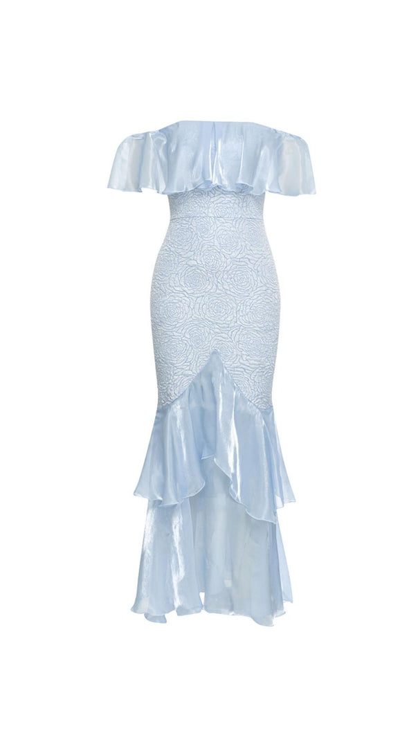 AIIZIE OFF SHOULDER RUFFLE TRIM HEM DRESS - product image