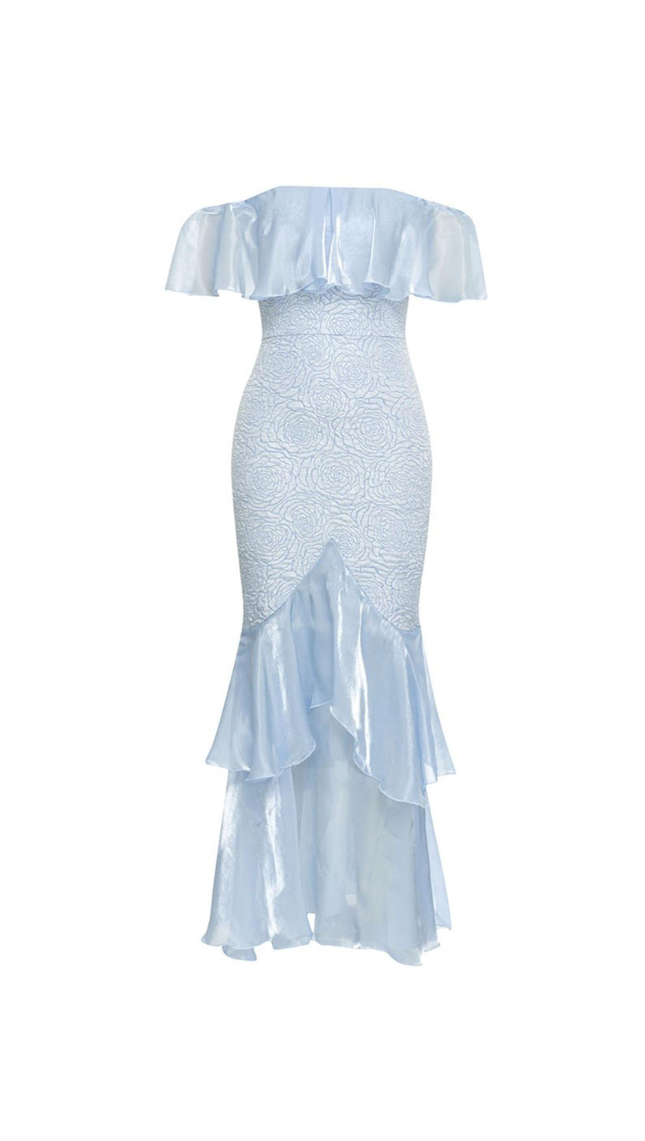 OFF SHOULDER RUFFLE TRIM HEM DRESS