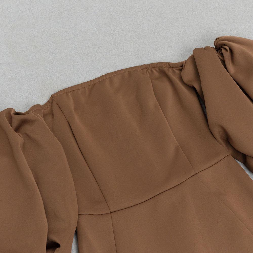 AIIZIE OFF-SHOULDER SATIN LANTERN SLEEVE MIDI DRESS - product image