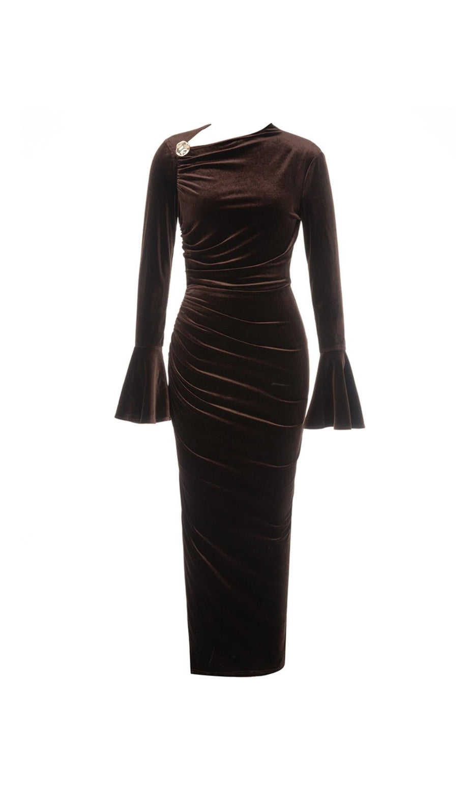 Samtkleid mit Volantärmeln und Schlitz bis zum Oberschenkel 