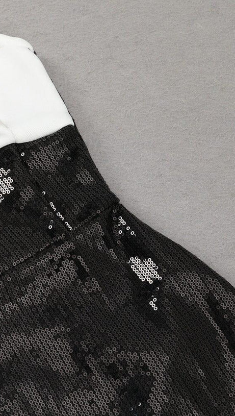 MINI ABITO CON FIORI E PAILLETTES NERO