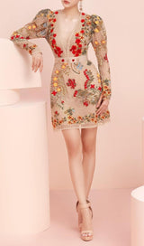 FLOWER EMBROIDERY MINI DRESS