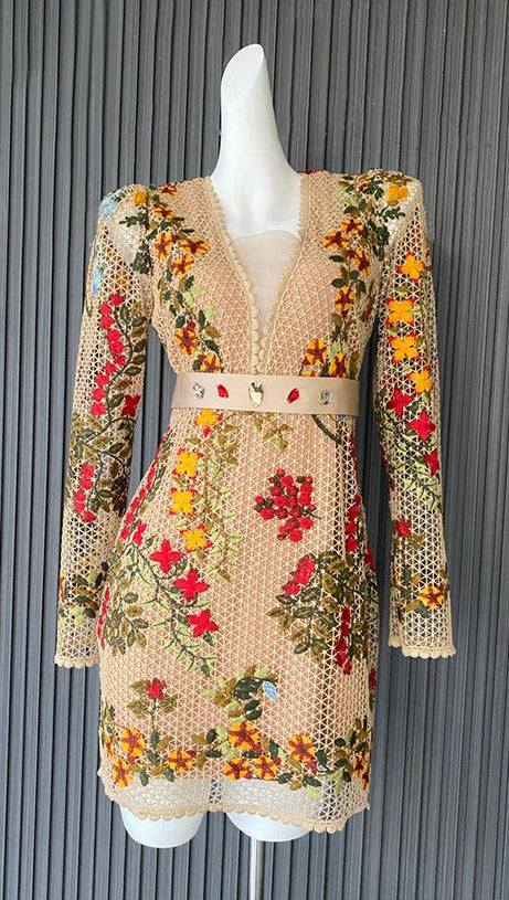 FLOWER EMBROIDERY MINI DRESS