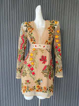 FLOWER EMBROIDERY MINI DRESS