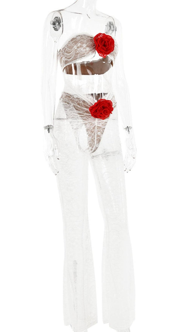 AIIZIE FLOWER LACE HOLLOW JUMPSUIT IN WHITE - product image