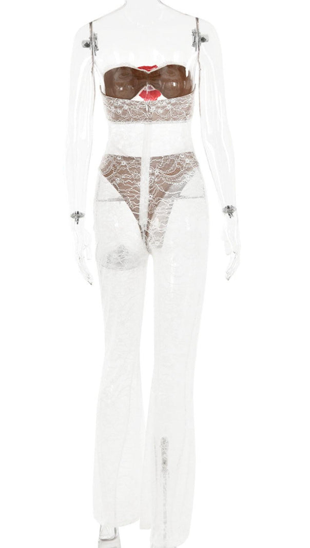 AIIZIE FLOWER LACE HOLLOW JUMPSUIT IN WHITE - product image